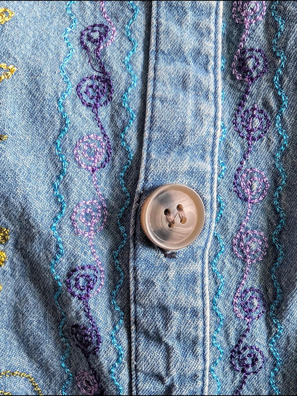 Blair Vintage Floral-Embroidered Denim Button-Down Ladies' Shirt 100% Cotton - Picture 6 of 9